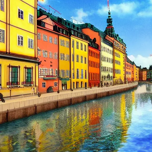 Image similar to stockholm gamla stan, in the style of studio ghibli