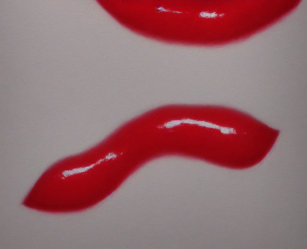 Image similar to realistic and detailed soft airbrush of a glossy scarlet red mouth on white background, inspired by 8 0's airbrush illustrations, art by pater sato