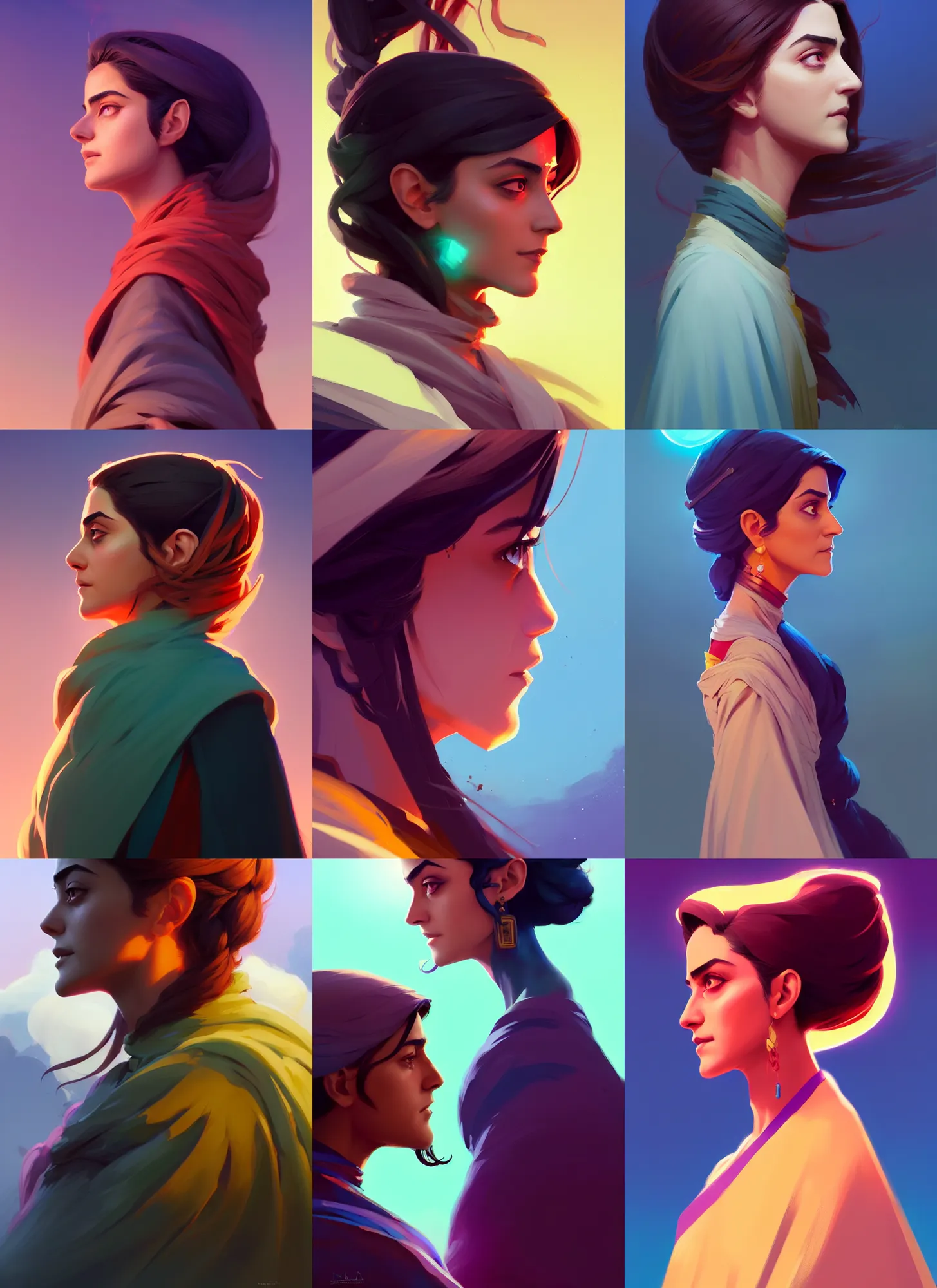 Image similar to side profile centered painted portrait, Maya Ali as a wind sorcerer, D&D, matte painting concept art, beautifully backlit, official fanart, colourful, by and ilya kuvshinov and Cushart Krentz and Gilleard James, 4k, HDR, Trending on artstation, Behance, award winning