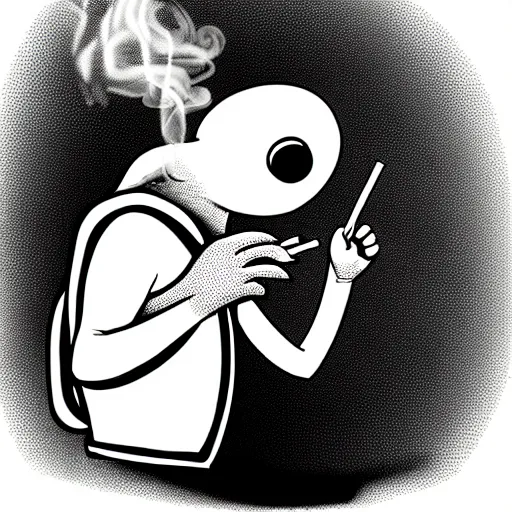 Image similar to storybook illustration of a turtle smoking a cigarette, storybook illustration, monochromatic, black and white