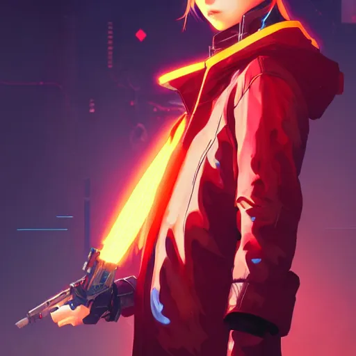 Image similar to a cyberpunk fire mage, by guweiz and wlop and ilya kuvshinov and artgerm and josan gonzalez, digital art