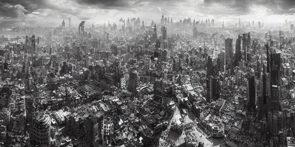 Prompt: giant lizard looming over city, grayscale, old time camera, realistic 4 k octane beautifully detailed render, 4 k post - processing, highly detailed, intricate complexity, epic composition, magical atmosphere, cinematic lighting, masterpiece, ultra hd