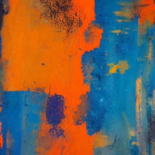 Prompt: orange, yellow, blue abstract emulsion