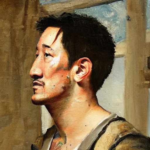 Prompt: markiplier portrait as het meisje met de parel, het meisje met de parel, oil painting, traditional art, detailed, histroical