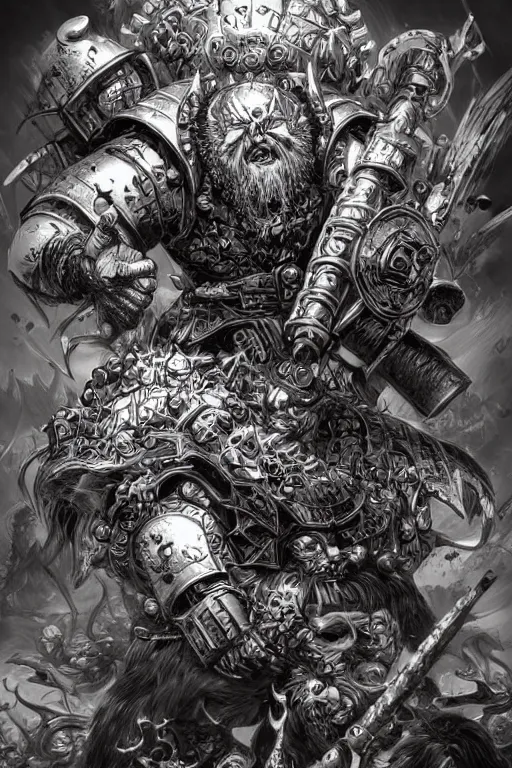 Image similar to chaos dwarf, fantasy, warhammer, highly detailed, digital art, sharp focus, trending on art station, kentaro miura manga art style