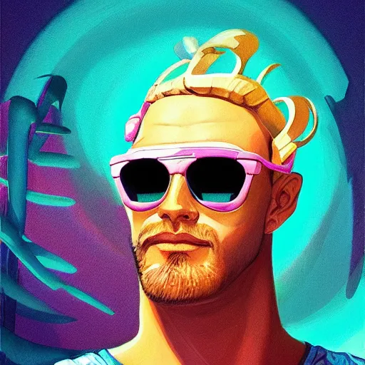 Prompt: portrait art deco synthwave poseidon wearing sunglasses, wearing a laurel wreath, 80s nostalgia, behance hd artstation by Jesper Ejsing, by RHADS, Makoto Shinkai and Lois van baarle, ilya kuvshinov, ross tran