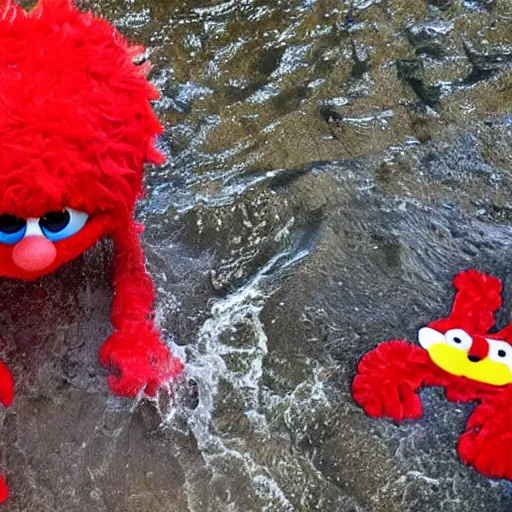 Image similar to cnn news footage of elmo being washed up on shore, view from above, tv