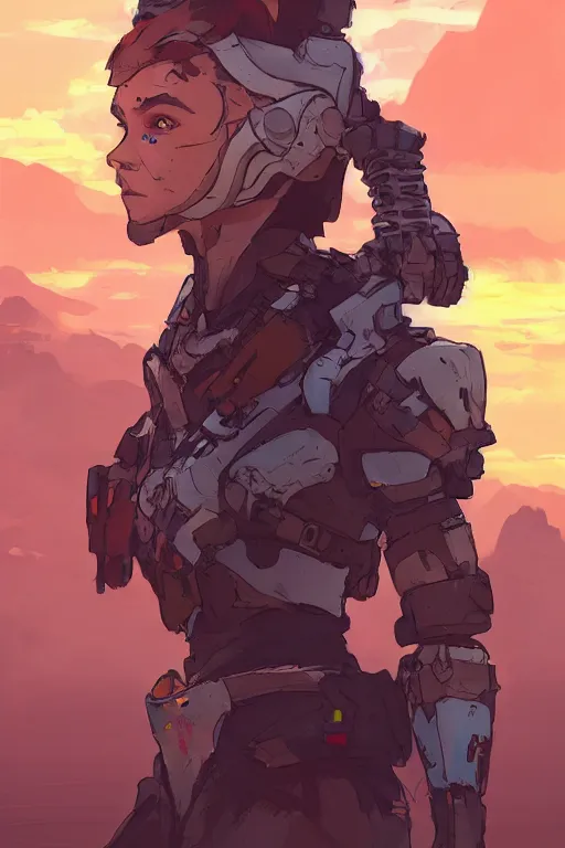 Image similar to combination suit armor aloy horizon forbidden west horizon zero dawn robot ninja mask helmet backpack tribal, art gta 5 comics, official fanart behance hd artstation by jesper ejsing, by rhads, makoto shinkai and lois van baarle, ilya kuvshinov, ossdraws radiating a glowing aura cgi rtx 2 0 2 2