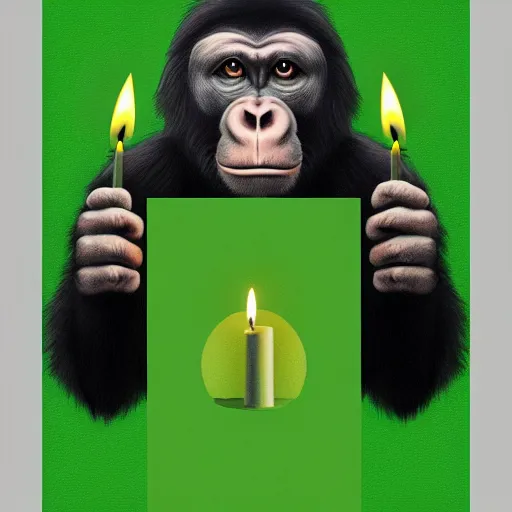 Image similar to Ape holding a green stock chart candle, studio portrait, high detail, artstation, digital painting, 8k, concept art