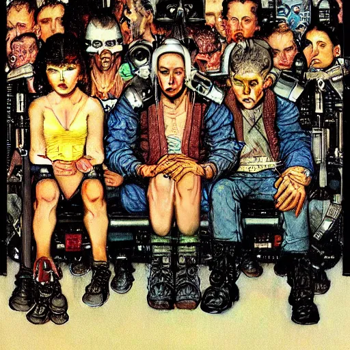 Image similar to portrait of a cyberpunk gang, by norman rockwell