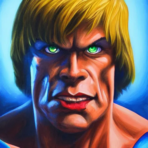 Prompt: portrait painting of he - man, 4 k,, highly detailed, epic lighting
