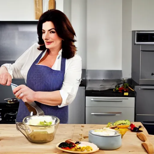 Image similar to nigella lawson cooking a meal in the kitchen