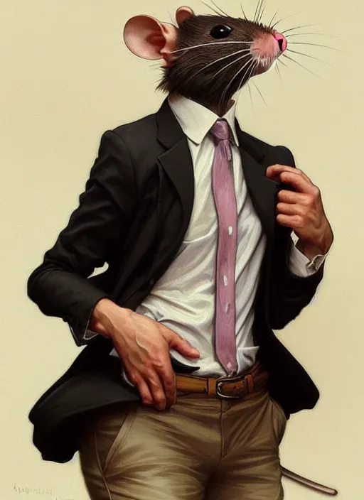 Prompt: a rat in corporate clothes!!!, antropomorph!!, portrait, intricate, elegant, highly detailed, digital painting, artstation, concept art, wallpaper, smooth, sharp focus, illustration, art by artgerm and greg rutkowski and alphonse mucha