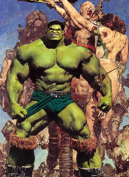 Prompt: full body and head portrait of huge mutant iranian hulk in tattered leather armour, dynamic action, painted by norman rockwell and phil hale and greg staples and tom lovell and frank schoonover and jack kirby