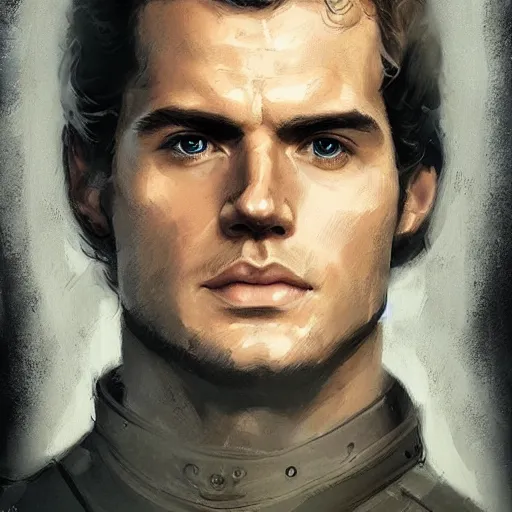 Image similar to “Portrait of Henry Cavill by Greg Rutkowski, he is about 20 years old, norwegian, short blond hair, young, manly, attractive, strong, older brother vibes, he is wearing futuristic military fatigues, highly detailed portrait, scifi, digital painting, artstation, concept art, smooth, sharp foccus ilustration, Artstation HQ”