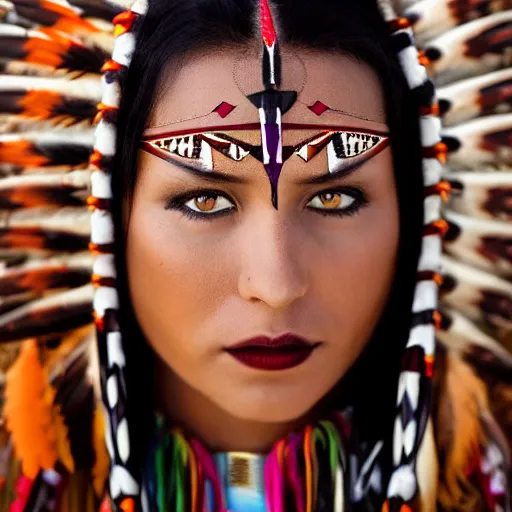 Prompt: movie scene portrait photo of a native american beauty, tribal clothes, 8 k, masterpiece, pinup, highly detailed, smooth, sharp focus