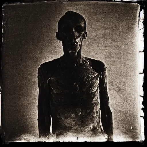Image similar to black and white photograph the burned man wrapped in linen portrait dramatic lighting by Walker Evans