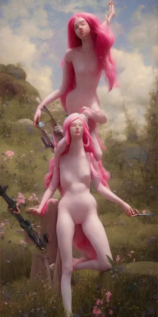 Image similar to princess bubblegum, masterpiece by Edgar Maxence and Ross Tran and Michael Whelan, gustav dore, 8k, octane render