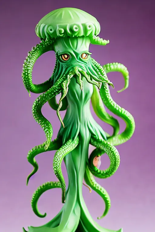 Prompt: figurine of cthulu wearing an elegant summer blouse, personification, official store photo, commercial photo, featured on amiami, lovecraftian, 8 k, 8 5 mm, beautiful composition