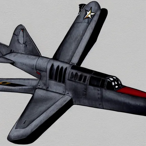 Image similar to Concept drawing of an angular WWII jet plane. Cyberpunk