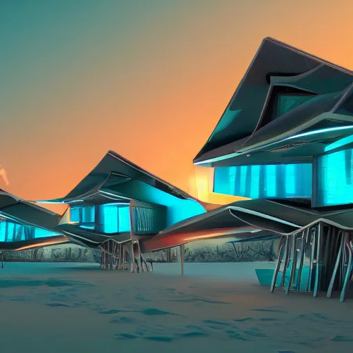 Prompt: futuristic houses in crazy locations, rack focus, establishing shot, monochromatic teal, sunset teal lighting, soft dramatic lighting, 4 k digital camera