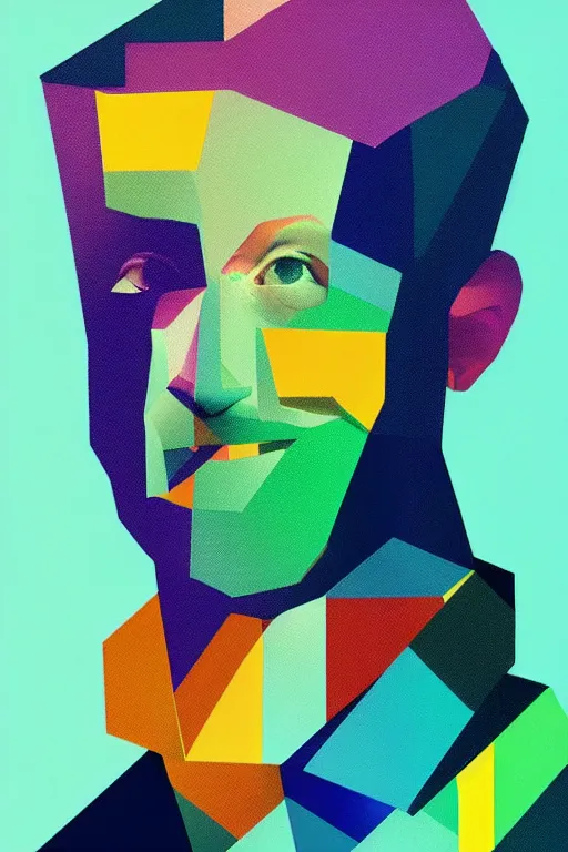 Image similar to cubist portrait of mark zuckerberg cutout digital illustration cartoon colorful beeple