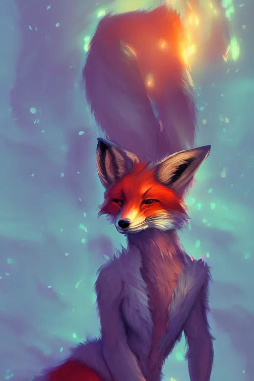 Image similar to a fox fursona, trending on artstation, by kawacy, furry art, digital art, cyberpunk, high quality, backlighting