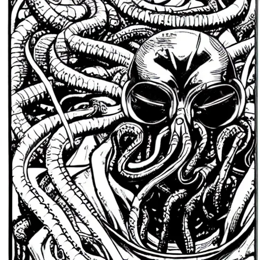 Prompt: Astronaut is Cthulhu, Lovecraft, Giger.