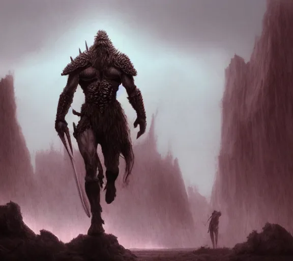 Image similar to minotaur warrior concept, full body concept, bull headed, beksinski, wayne barlowe, adrian smith fantasy art, the hobbit art, lord of the ring art, the witcher concept art, trending on artstation, game of throne art