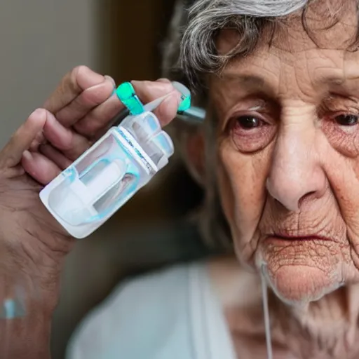 Image similar to an old woman wearing an oxygen cannula