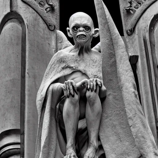 Image similar to a portrait of gollum after he's been accepted as the new pope. 8 5 mm lens, f 1. 8