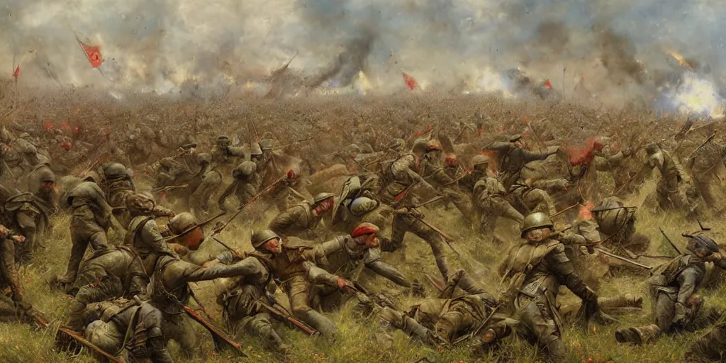 Prompt: Battle of Verdun by George Elgar Hicks and Marc Simonetti and William Bliss Baker