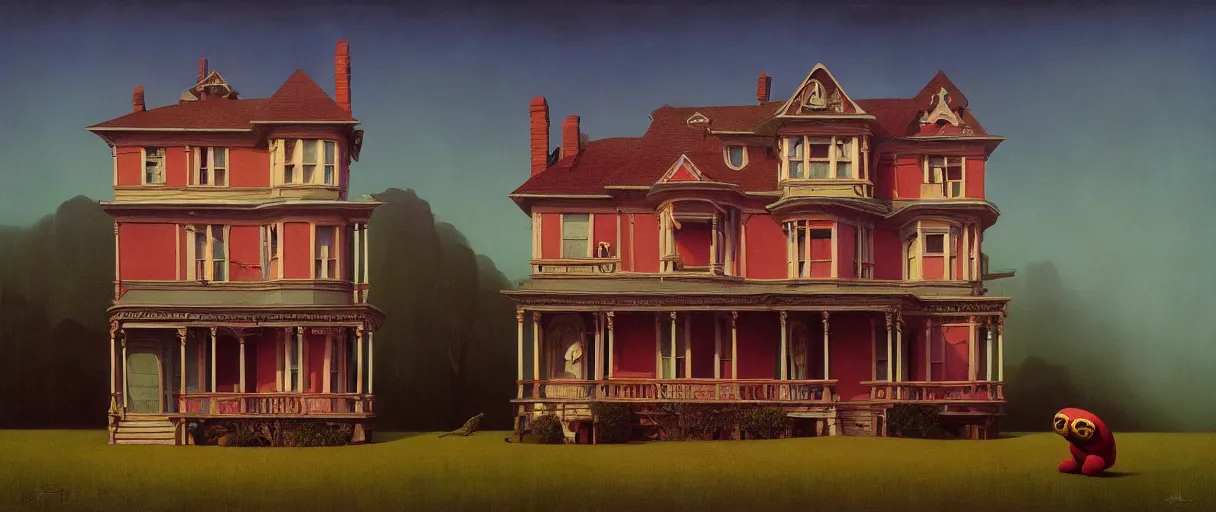 Prompt: old victorian house, playful sloths wearing clown outfits, Edward Hopper and James Gilleard, Zdzislaw Beksinski, Mark Ryden, Wolfgang Lettl highly detailed