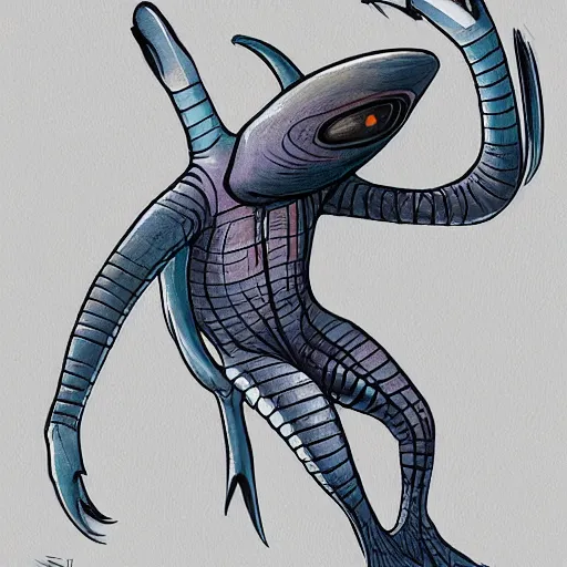 Image similar to design for a character with a manta ray head and arms attached by the back like a large blanket, alien, mutant, peaceful, art by tim shafer from his work on psychonauts by double fine, in collaboration with vivienne medrano, pencil sketches, professional art