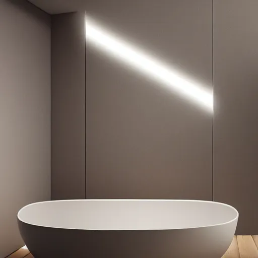 Image similar to bathroom with warm white led strip lighting, photorealistic, product render