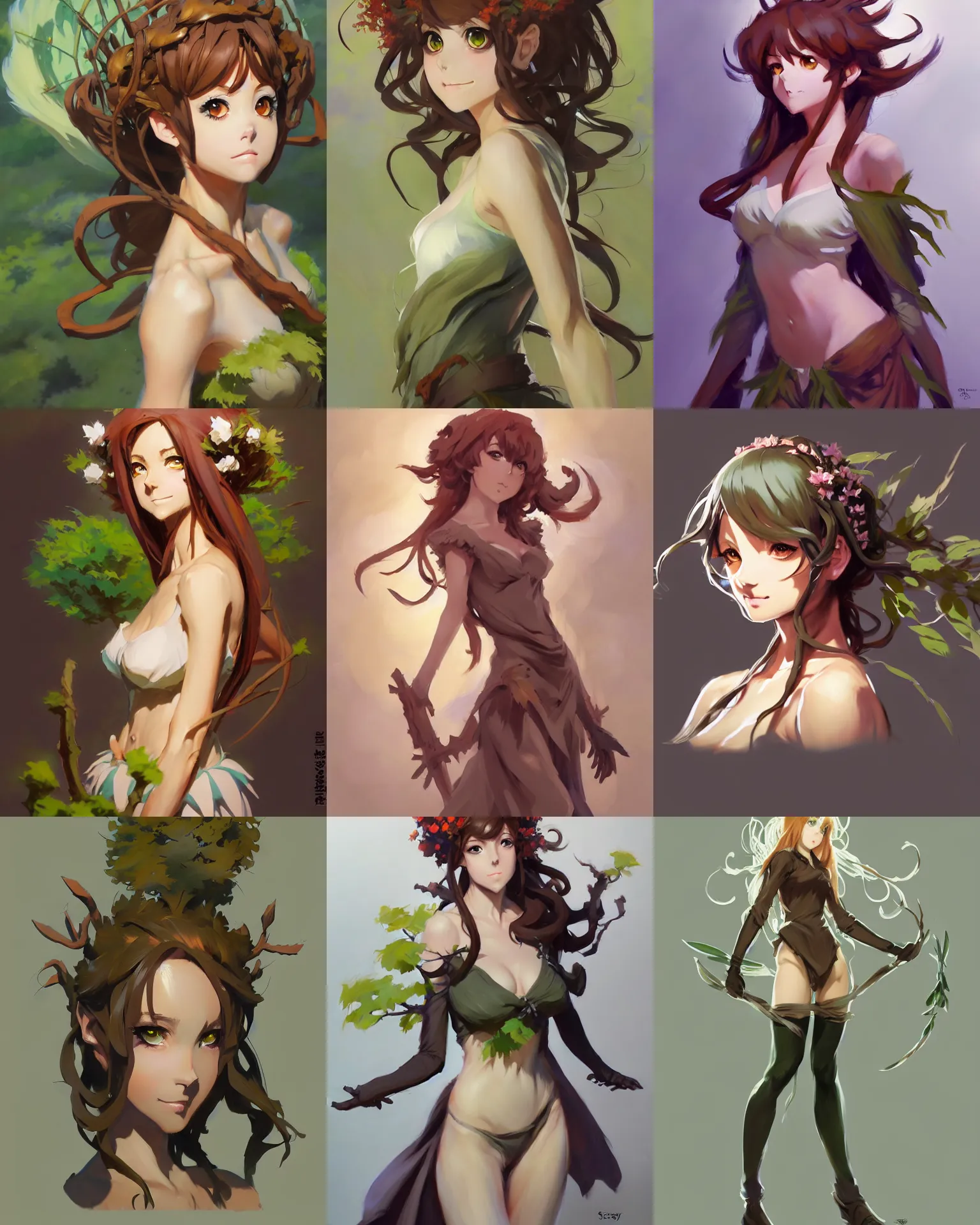 Prompt: greg manchess character concept art of an anime dryad | | anime anime anime, foliage clothing, cute - fine - face, pretty face, realistic shaded perfect face, fine details by stanley artgerm lau, wlop, rossdraws, james jean, andrei riabovitchev, marc simonetti, and sakimichan, trending on artstation