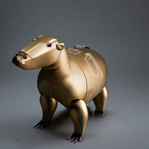 Prompt: metallic robot capybara, robot photography