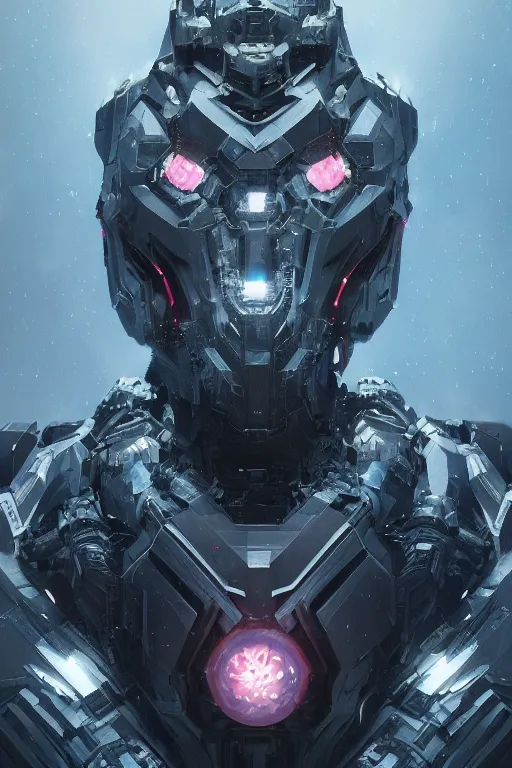 Image similar to A fancy portrait of a crystalized war machine by Greg Rutkowski, beeple, Sung Choi, Mitchell Mohrhauser, Maciej Kuciara, Johnson Ting, Maxim Verehin, Peter Konig, final fantasy, macro lens, 35mm, 8k photorealistic, cinematic lighting, HD, high details, dramatic, dark atmosphere, trending on artstation