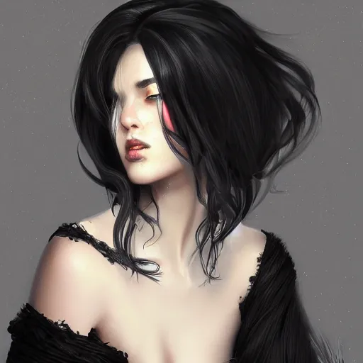 Image similar to portrait, woman with black hair, the lady of ash, elegant, fantasy, artstation, illustration, intricate, sharp focus, digital painting