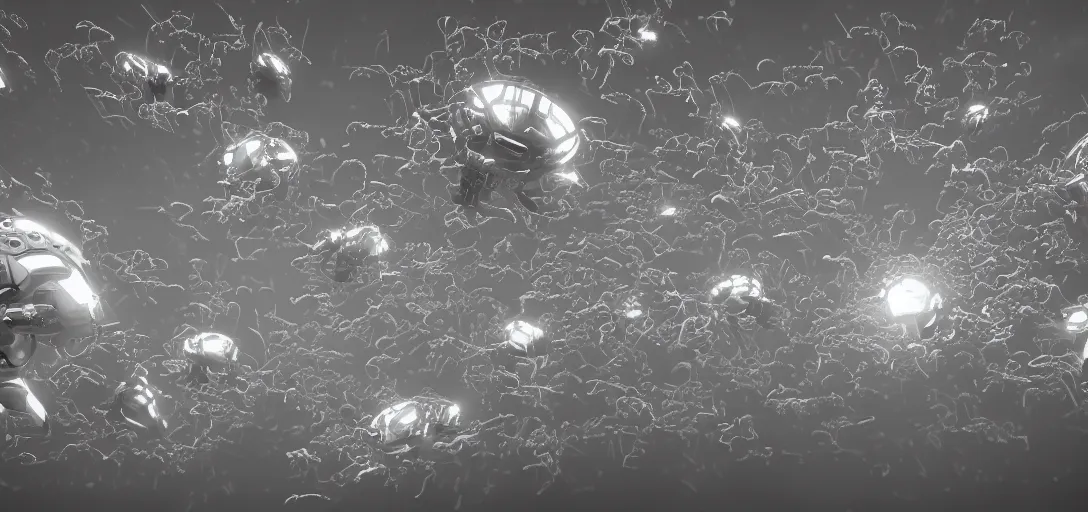 Image similar to nanobots swarm forming shapes of a cyborg cat and a cyborg cat, monochrome, ferroluid, hybrid, black and white artistic photo, artstation, futuristic, scifi style, energy