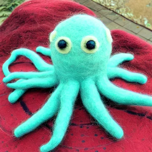 Image similar to a needle felted octopus, needle felting art.