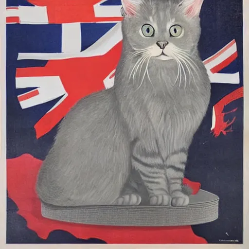 Image similar to british cat sipping on tea, propaganda poster