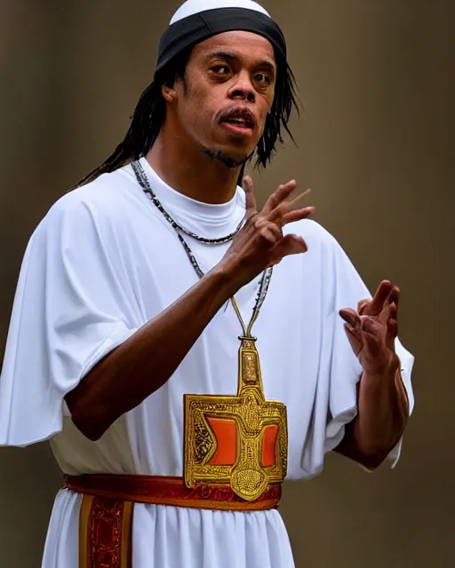 Image similar to ronaldinho as the pope, professional photograph, 4 k