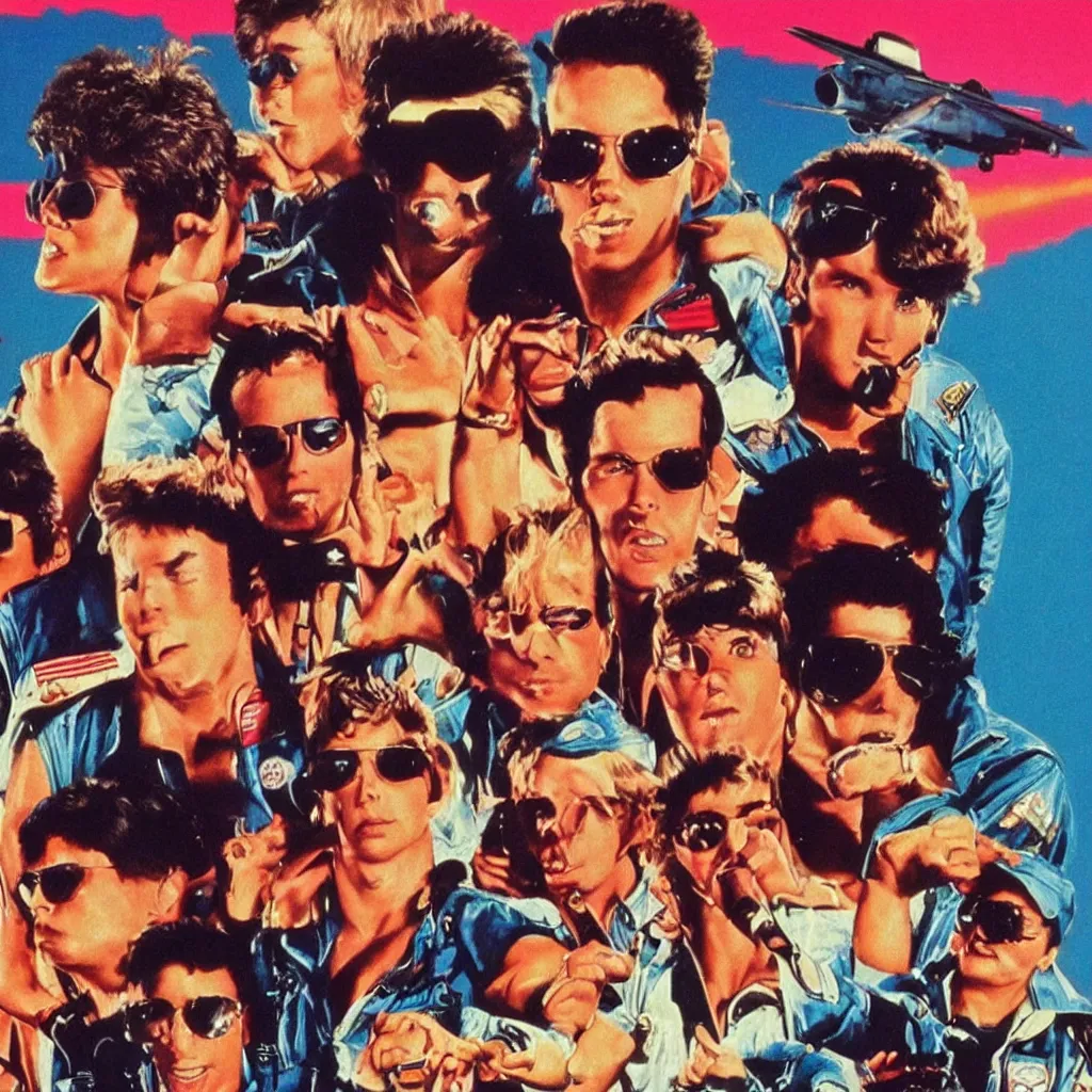 Image similar to 80s album cover, top gun, rocky, ET, goonies, retrowave, synthwave