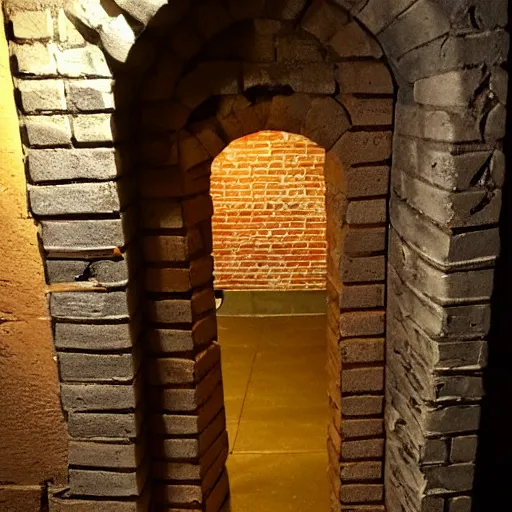 Image similar to dungeon corridor containing a secret concealed door in its bricks, d & d, photo