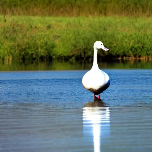 Prompt: morbidly obese goose on a lake