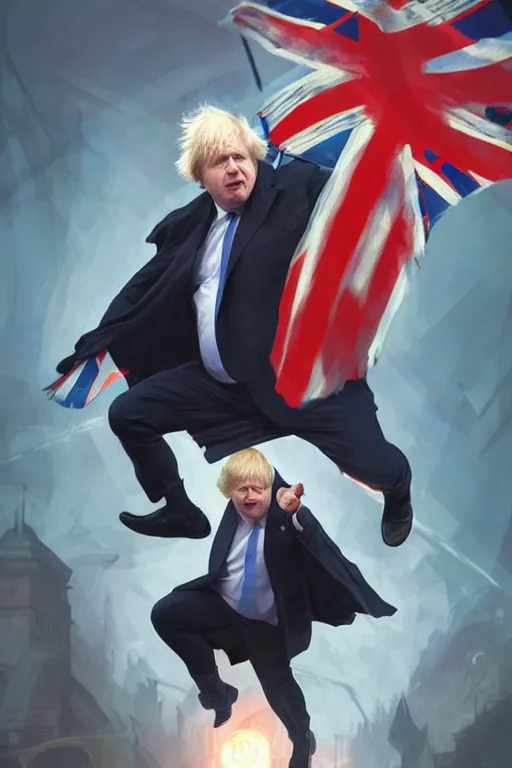 Prompt: Boris Johnson as a superhero with Union Jack flag, portrait, highly detailed, digital painting, artstation, concept art, smooth, sharp focus, soft volumetric lights, illustration, cinematic lighting, art by artgerm and greg rutkowski and alphonse mucha