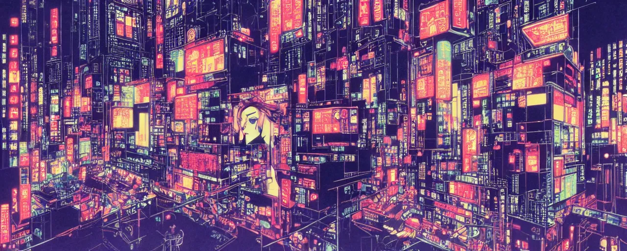 Image similar to beautiful woman robot like metropolis, at night in the center of a futuristic sci-fi asian city, signboards, neon lights, blade runned color palette, by Yasunari Ikenaga, Yamato, Macross
