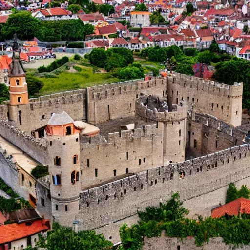 Image similar to tilt shift photo of a medieval walled city