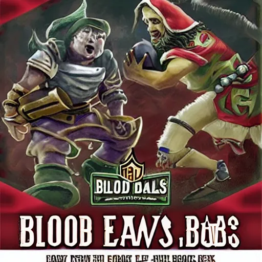 Image similar to blood bowl game finals poster, elves versus humans, nfl style, high quality